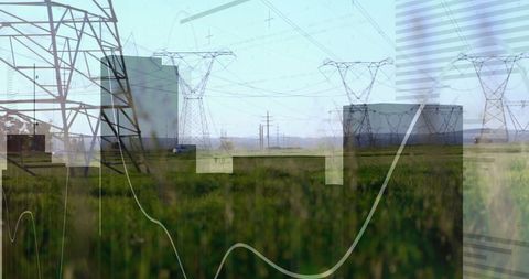 Transmission Towers and Digital Interface Over Rural Field