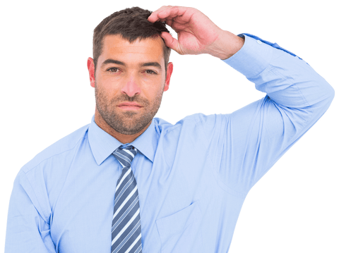 Transparent Image of Serious Businessman in Blue Shirt
