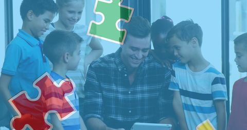 Teacher and Diverse Kids Engaging in Educational Technology Activity - Download Free Stock Images Pikwizard.com