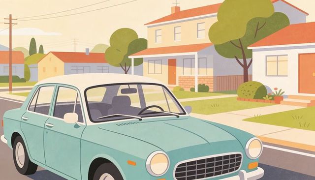 Seafoam vintage sedan sitting on quiet suburban street with two-tone roof and retro vibe
