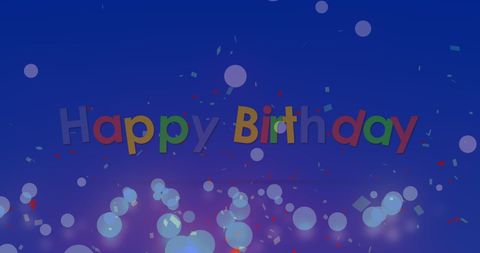 Confetti and Light Spots with Happy Birthday Text on Blue Background - Download Free Stock Images Pikwizard.com