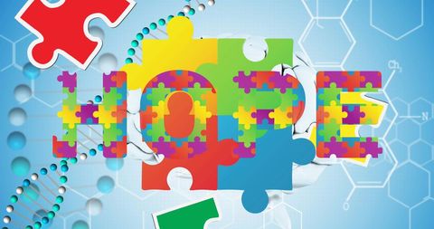 Colorful Autism Awareness Puzzle with HOPE Text and DNA Strand - Download Free Stock Images Pikwizard.com