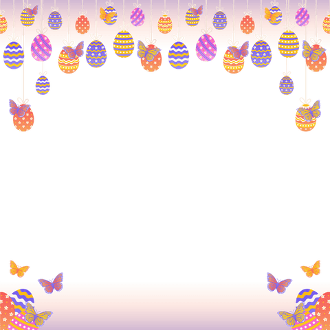 Flat whimsical easter border with eggs, butterflies transparent background inspiration