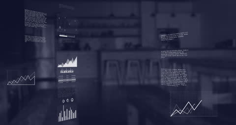 Graphs and Code Overlay in Modern Empty Coffee Shop