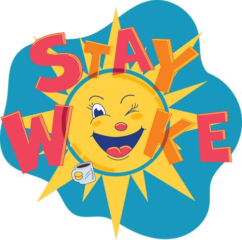 Colorful Stay Woke Text with Winking Sun and Coffee on Transparent PNG - Download Free Stock Videos Pikwizard.com