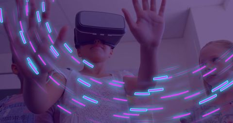 Boy Experiencing Virtual Reality with Digital Data Trails - Download Free Stock Images Pikwizard.com