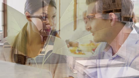 Business Strategy Meeting with Overlapping Cityscape