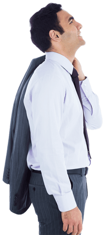 Smiling Caucasian Businessman with Suit Jacket on Shoulder Transparent