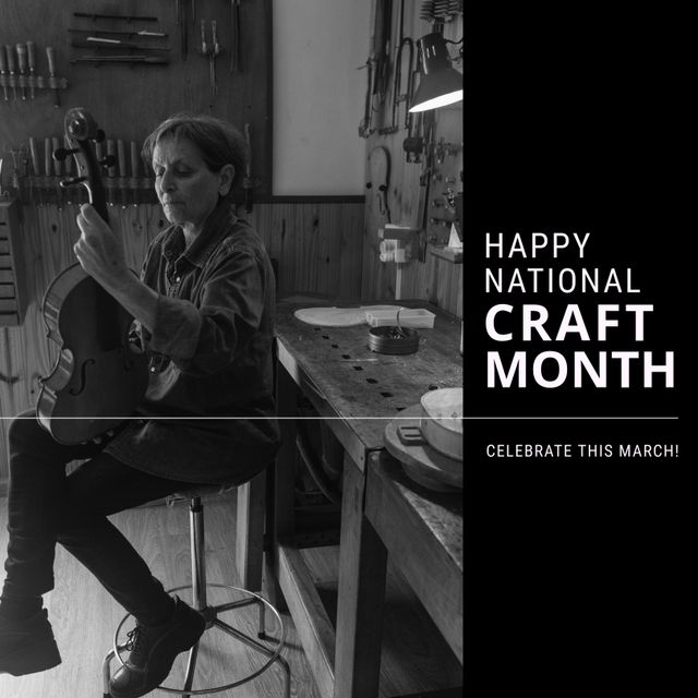 Female Violin Maker in Workshop Celebrating National Craft Month - Download Free Stock Templates Pikwizard.com