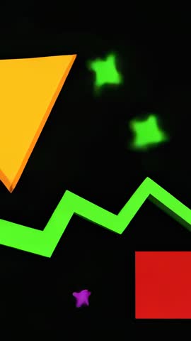 Vertical video revealing neon geometric shapes with orange prism pushing from left