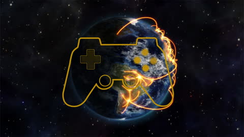 Game Controller Icon Over Planet Earth with Digital Connections