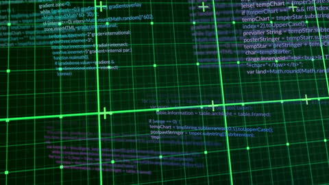 Futuristic Green Digital Grid with Computer Code Animation