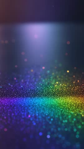 Vertical Video Rainbow Glitter Particles Shimmering Under Colored Studio Lights with Soft Bokeh
