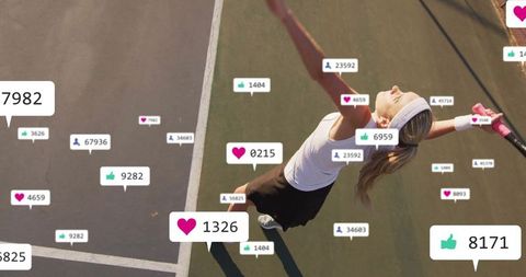 Tennis player receiving digital engagement during serve action