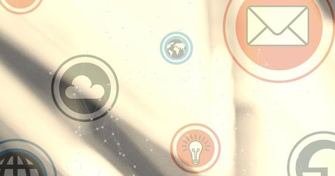 Digital interface with technology icons and global connections