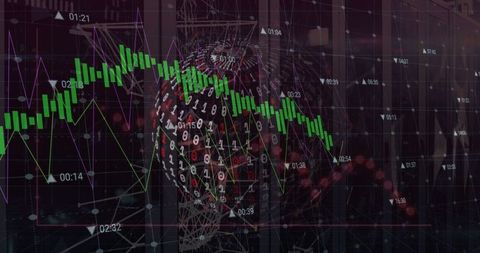 Futuristic Digital Interface with Binary Code and Candlestick Charts - Download Free Stock Images Pikwizard.com