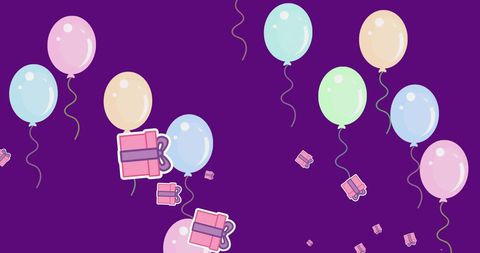 Colorful Balloons and Gifts on Purple Background for Celebrations - Download Free Stock Images Pikwizard.com