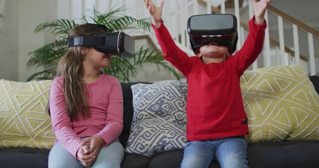 Kids Enjoying Virtual Reality Experience at Home - Download Free Stock Images Pikwizard.com