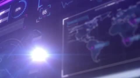 Futuristic Digital Dashboard with Neon Interface and World Map