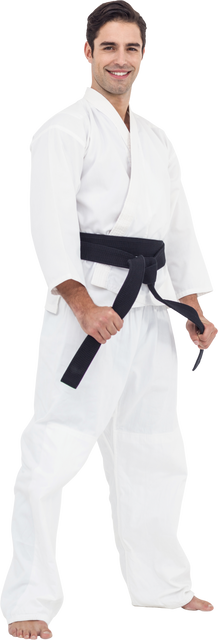 Karate Fighter Smiling While Adjusting Black Belt, Transparent Background - Download Free Stock Videos Pikwizard.com