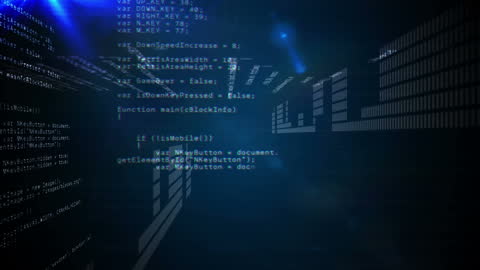 Digital Data Processing Animation in Blue Abstract Background