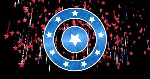 Patriotic Stars and Circles with Vibrant Light Trails