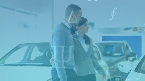 Business Professionals Analyzing Data with Digital Interface Overlay