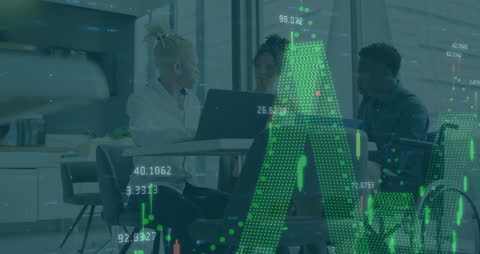Diverse Business Team Analyzing Data with Charts Overlay