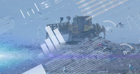Bulldozer on Waste Dump with Overlayed Financial Graphics - Download Free Stock Images Pikwizard.com