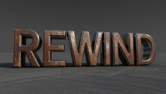 Rusted copper 3d rewind typography on concrete floor minimalist metallic sculpture