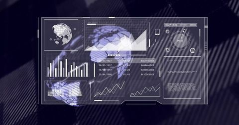 Futuristic Holographic Data Dashboard with 3D Rotating Globe