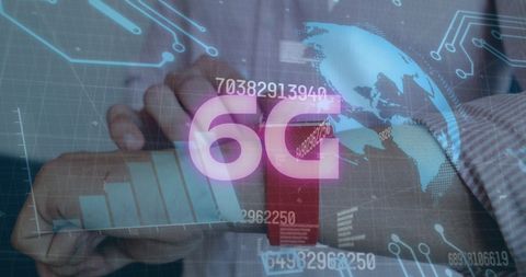 6G Technology Concept with Businesswoman Using Smartwatch