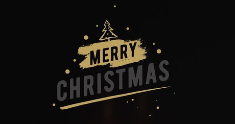 Gold Merry Christmas Text on Black Background with Candlelight