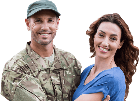 Smiling Military Man Embracing Wife - Transparent
