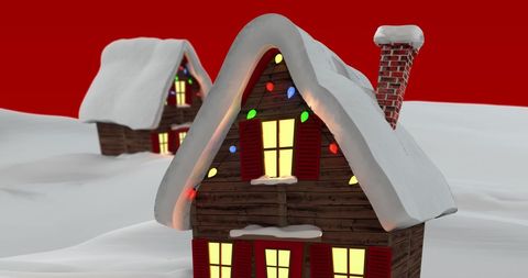 Cozy Snow-Covered Cabins with Colorful Christmas Lights - Download Free Stock Images Pikwizard.com