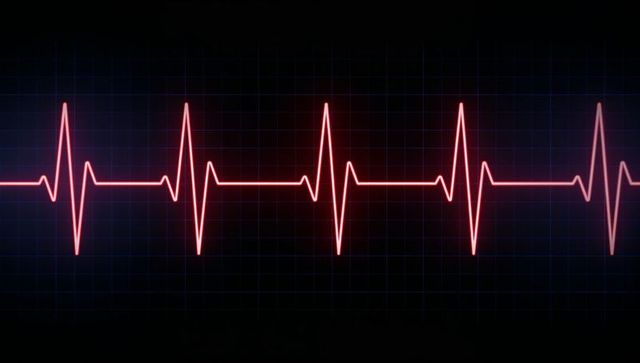 Neon ECG Heartbeat Waveform Pulsing Across Dark Grid Monitor with Pink Halo Glow