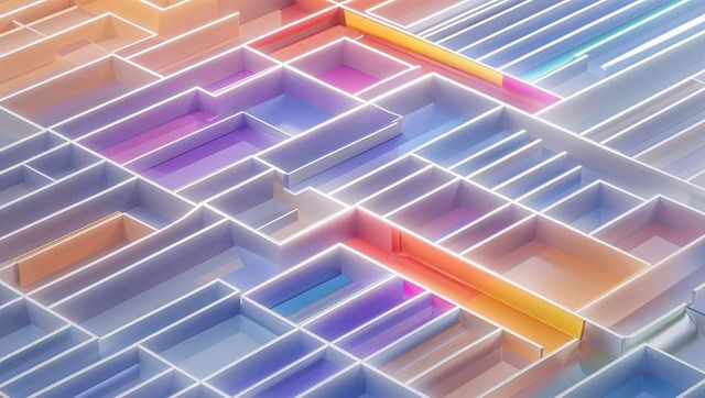 Futuristic neon pastel gradient maze with geometric patterns