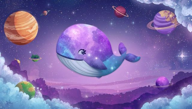Astro-whale drifting through whimsical cosmic universe