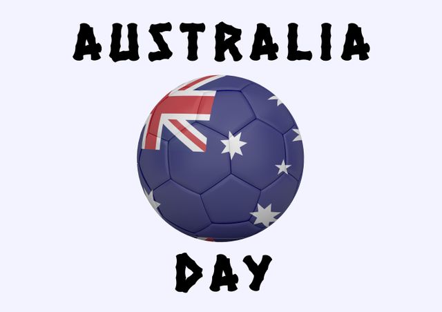 Composition of australia day text over football with flag of australia on white backgorund. Australia day and celebration concept digitally generated image.