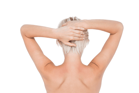 Transparent Back View of Woman Holding Hair in Relaxation Pose