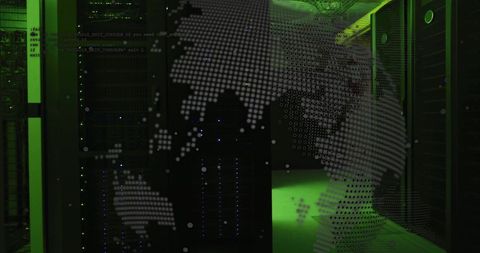 Digital global connection in a futuristic server room