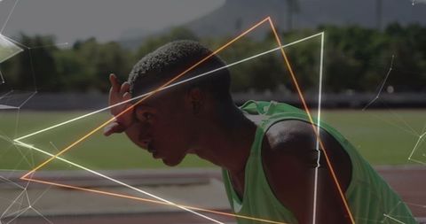 Athlete Cooling Down After Intense Run with Geometric Overlays