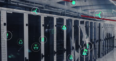Concept of Digital Connectivity with Server Racks and Data Icons