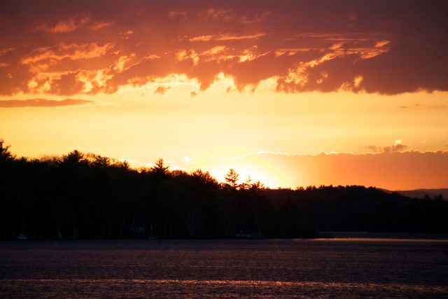 Stunning Sunset Over Calm Lake with Forest Silhouette - Download Free Stock Photos Pikwizard.com