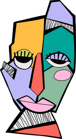 Cubist Face Vector Art with Pastel Polygons on Transparent Background