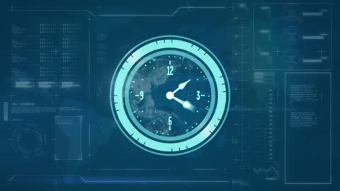 Futuristic Digital Clock Interface with Data Visualization