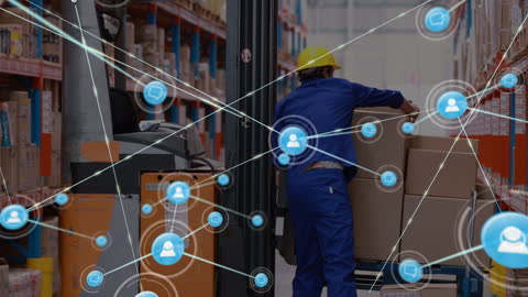 Warehouse Worker Embracing Technology with Connectivity Network