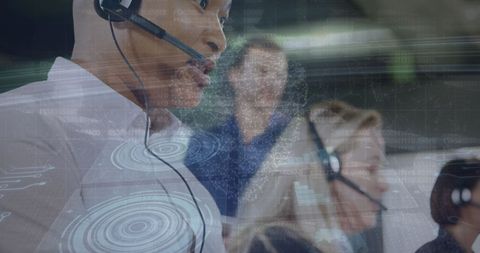 Diverse call center team engaged in technology solutions