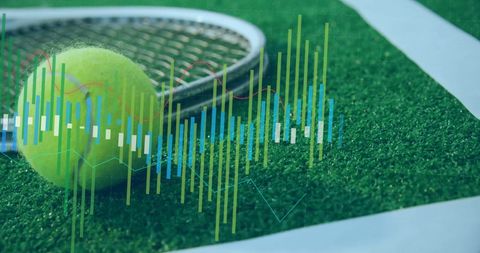 Tennis Gear on Grass Court with Digital Data Overlay Showing Statistics - Download Free Stock Images Pikwizard.com