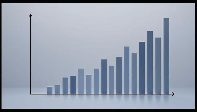 Rising Blue-Gray 3D Bar Chart with Reflective Columns and Bold Axes for Data Presentations